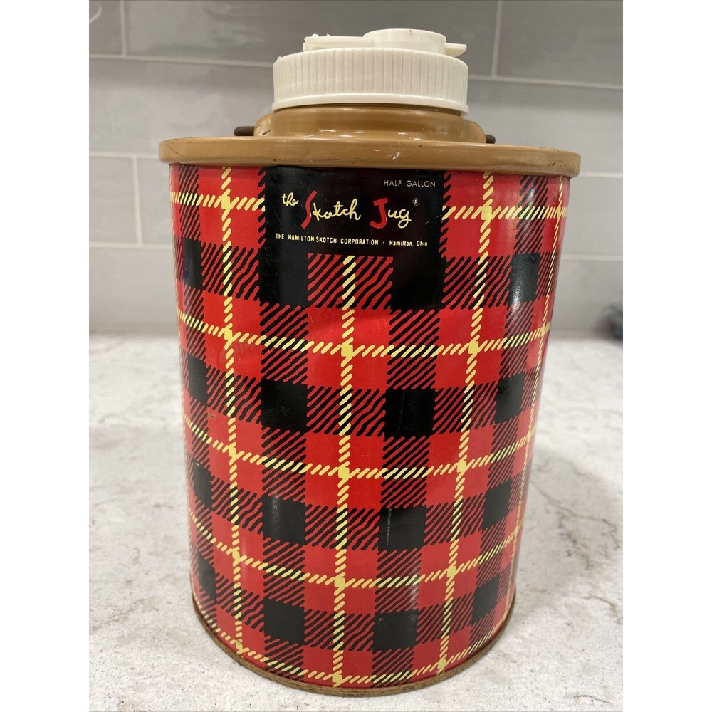 50’s Vintage "THE SKOTCH JUG" Half Gallon 9” Hamilton OHIO Plaid Scotch Thermos